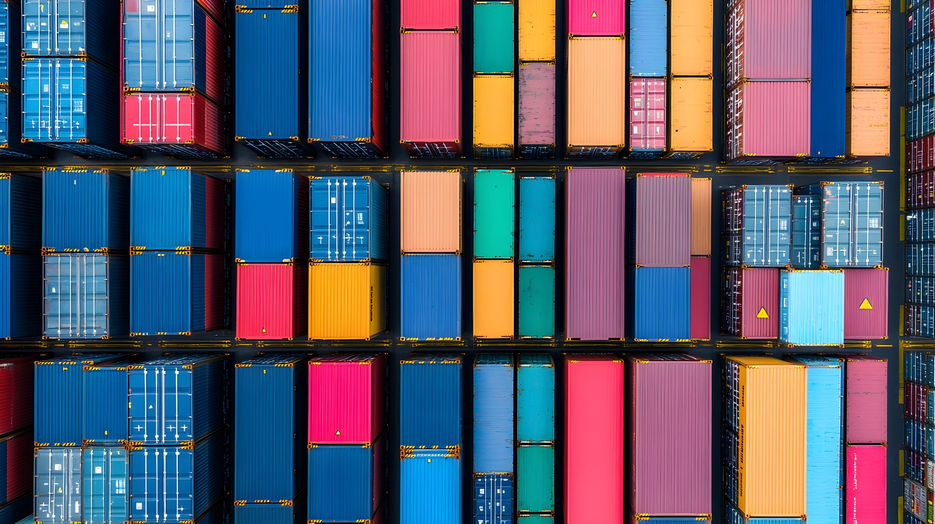 Colourful stacked shipping containers at a port terminal